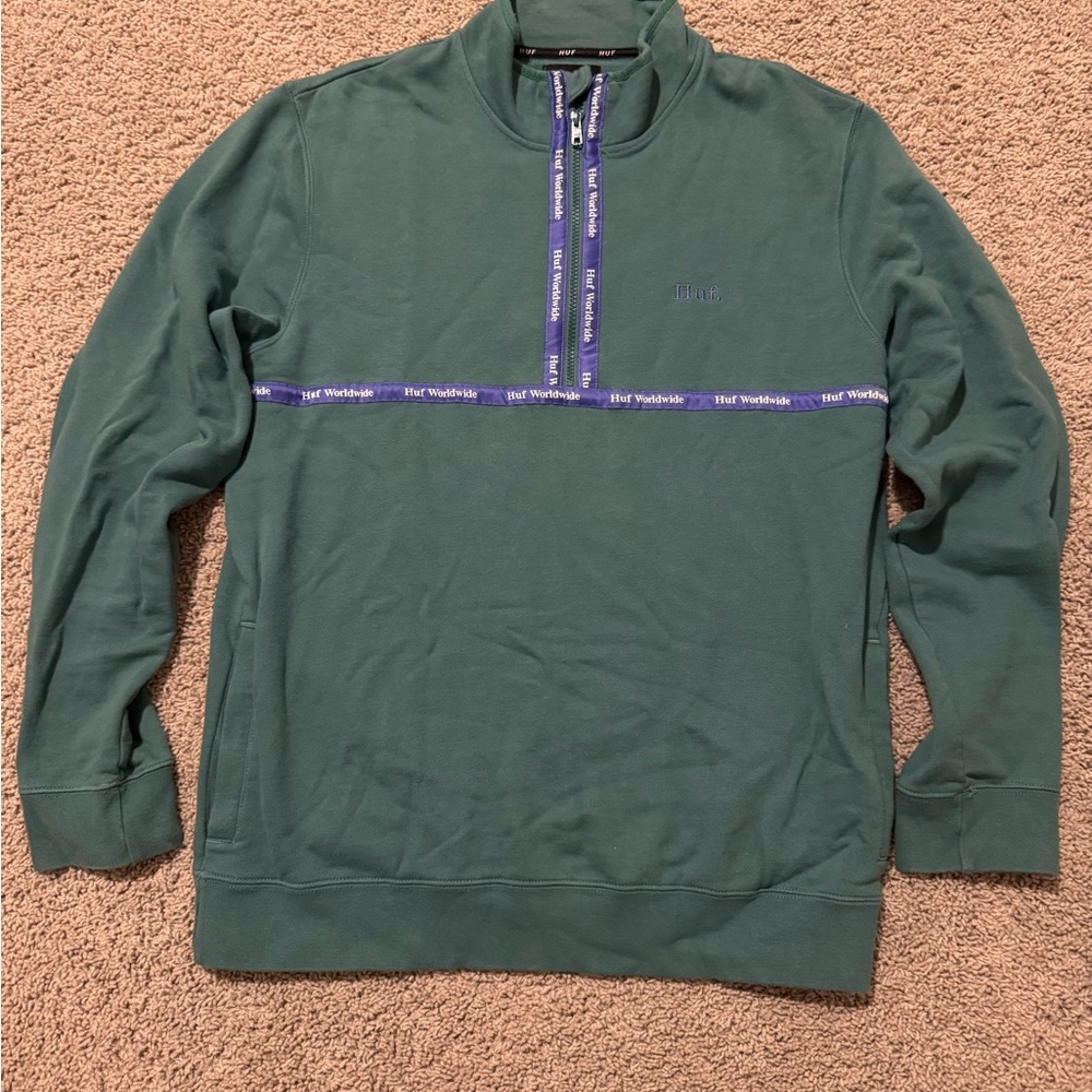 HUF Midtown Green and Purple Half-Zip Sweater